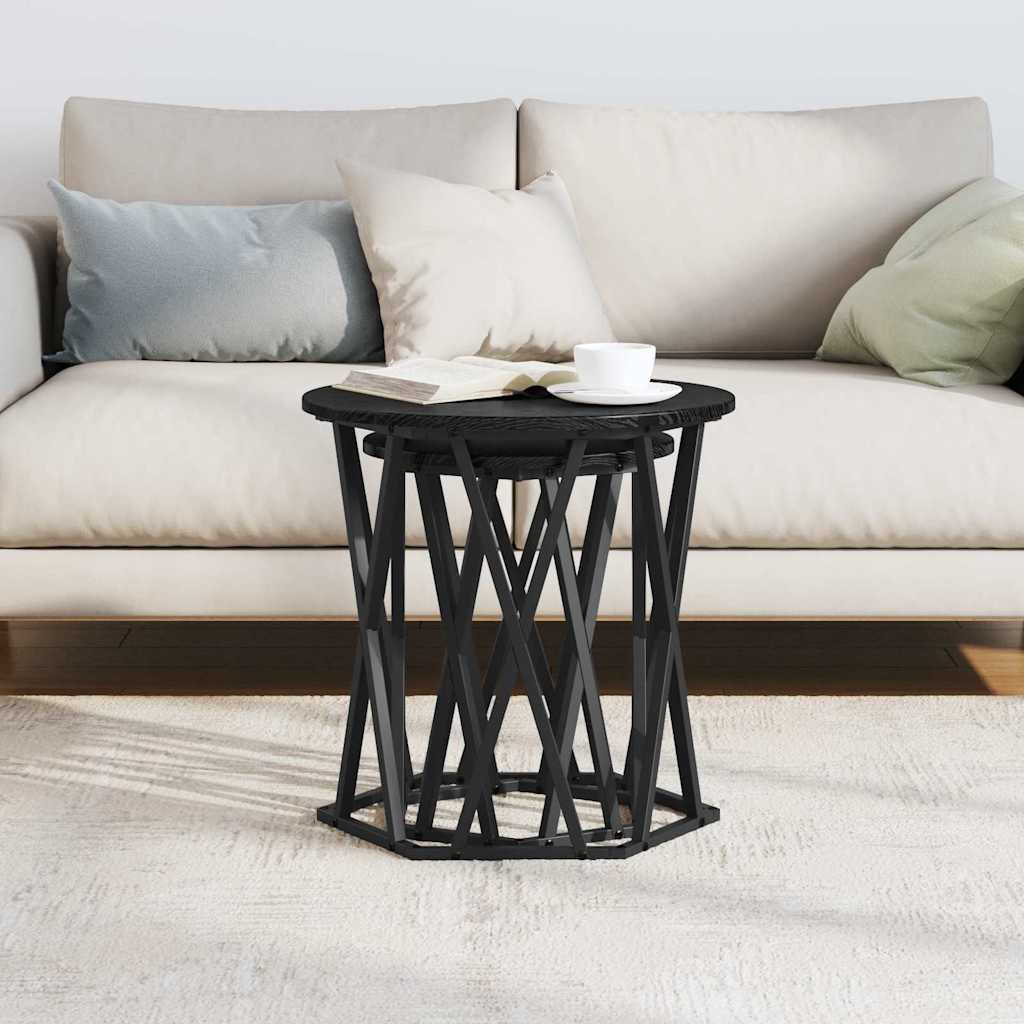 Salontafel 2 pcs Zwart Eiken Engineered hout en staal is nu te koop bij PeponiXL, paradijselijk wonen!
