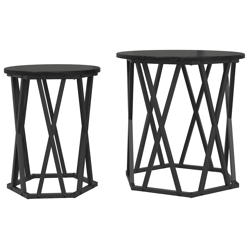 Salontafel 2 pcs Zwart Eiken Engineered hout en staal is nu te koop bij PeponiXL, paradijselijk wonen!