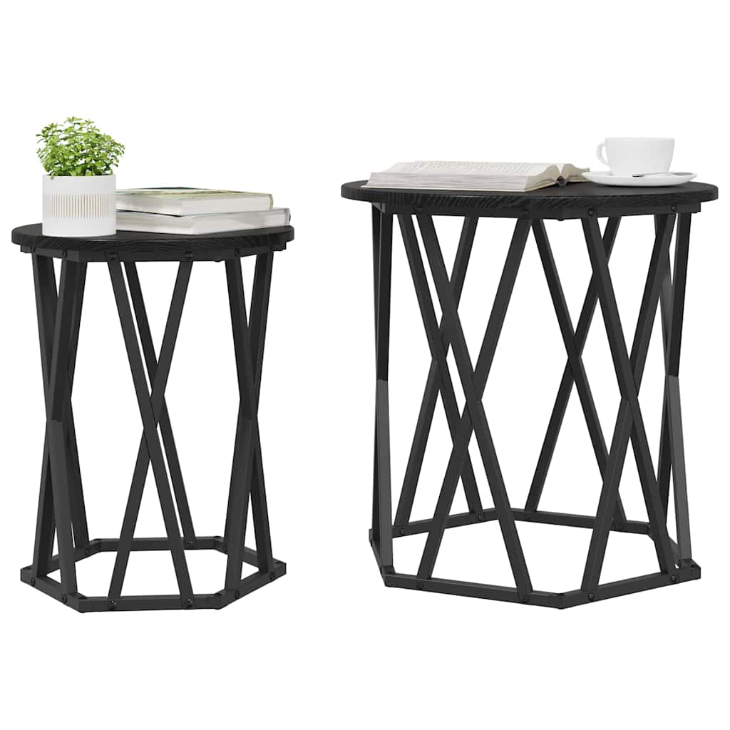 Salontafel 2 pcs Zwart Eiken Engineered hout en staal is nu te koop bij PeponiXL, paradijselijk wonen!