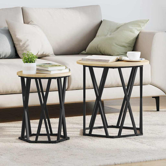 Salontafel 2 pcs Sonoma Eiken Engineered hout en staal is nu te koop bij PeponiXL, paradijselijk wonen!