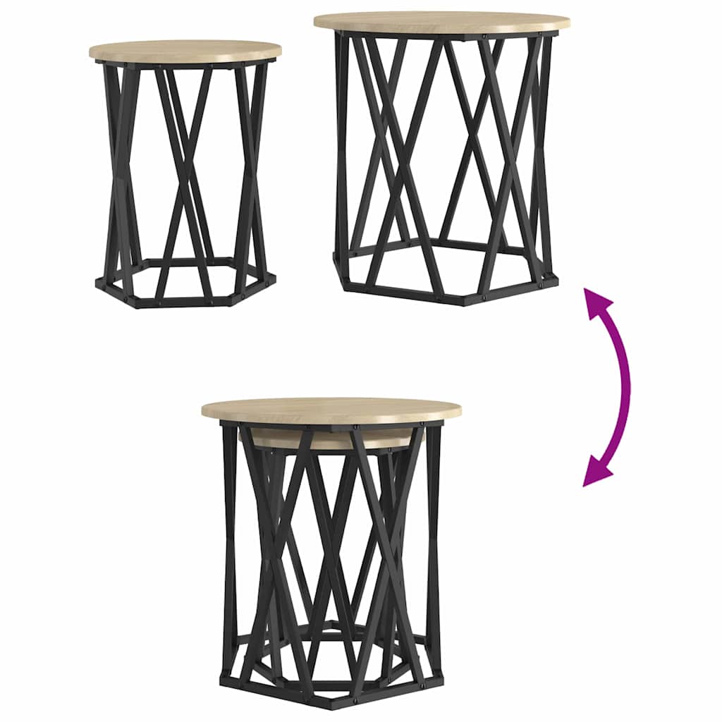 Salontafel 2 pcs Sonoma Eiken Engineered hout en staal is nu te koop bij PeponiXL, paradijselijk wonen!