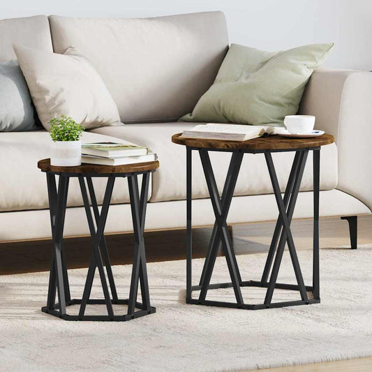 Salontafel 2 pcs Gerookt eiken Engineered hout en staal is nu te koop bij PeponiXL, paradijselijk wonen!