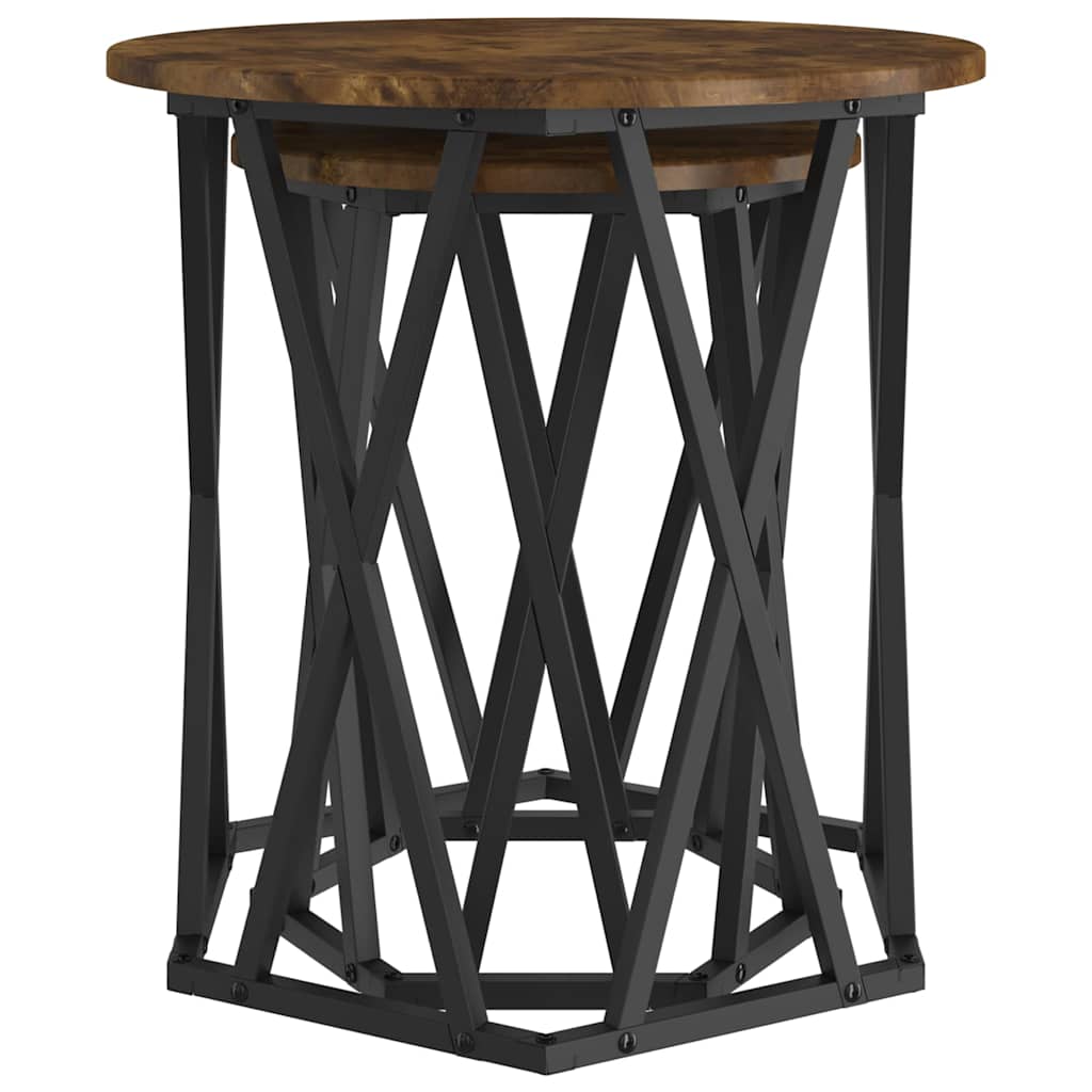 Salontafel 2 pcs Gerookt eiken Engineered hout en staal is nu te koop bij PeponiXL, paradijselijk wonen!