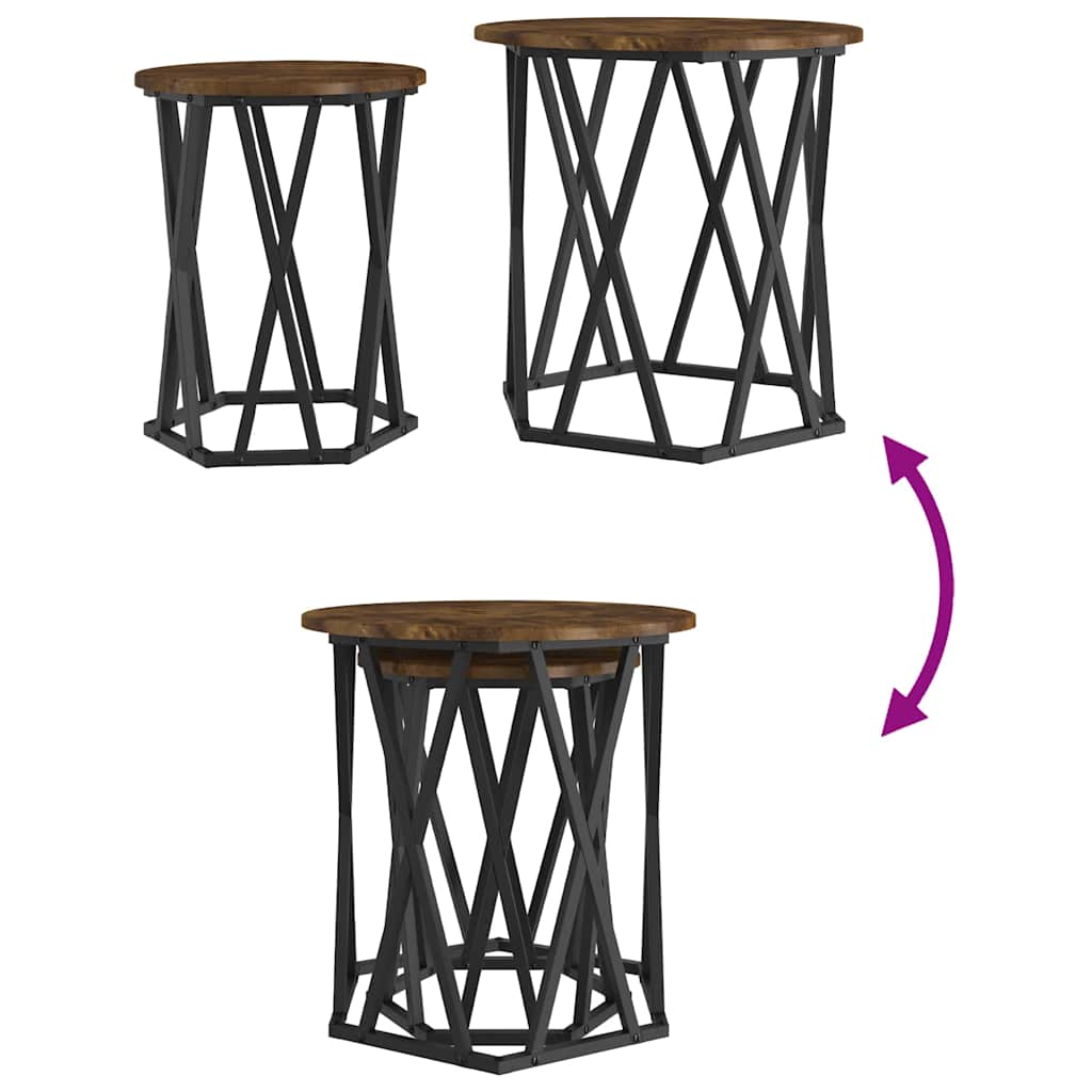 Salontafel 2 pcs Gerookt eiken Engineered hout en staal is nu te koop bij PeponiXL, paradijselijk wonen!