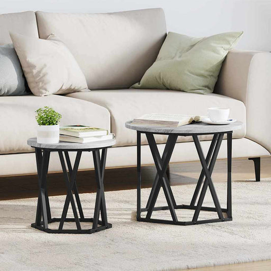 Salontafel 2 pcs Grijs Sonoma Engineered hout en staal is nu te koop bij PeponiXL, paradijselijk wonen!