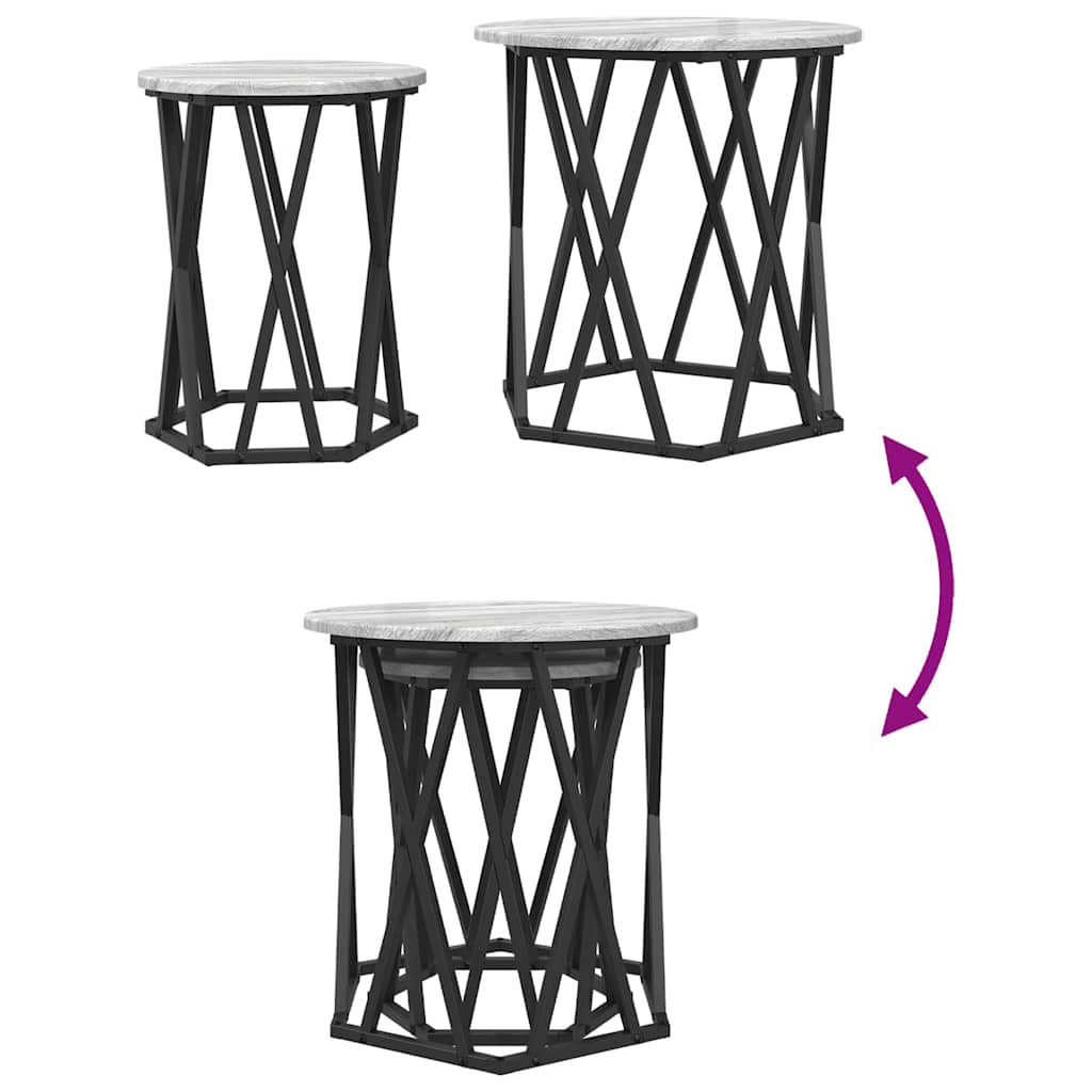 Salontafel 2 pcs Grijs Sonoma Engineered hout en staal is nu te koop bij PeponiXL, paradijselijk wonen!