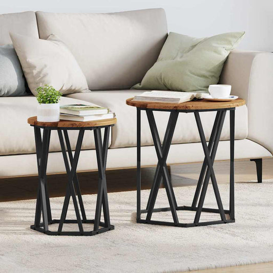 Salontafel 2 pcs Oud Hout Engineered hout en staal is nu te koop bij PeponiXL, paradijselijk wonen!