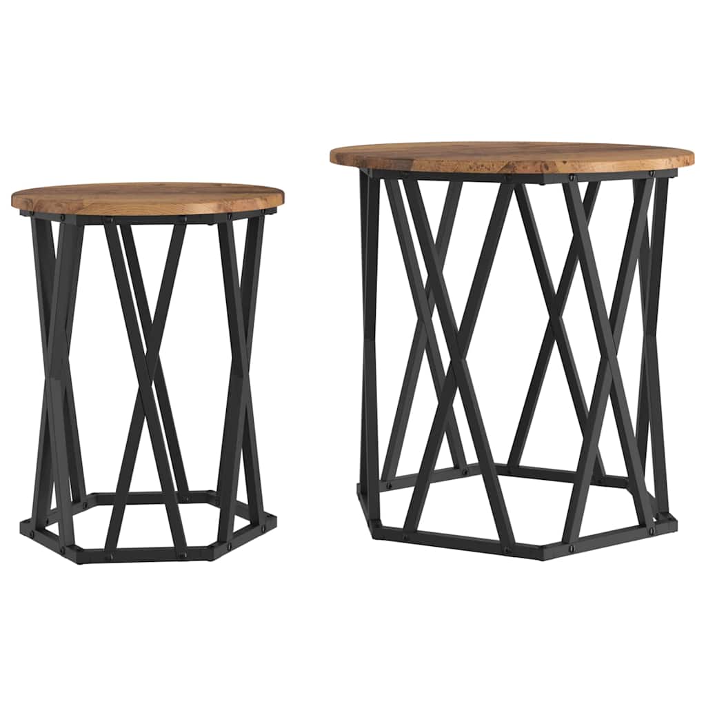 Salontafel 2 pcs Oud Hout Engineered hout en staal is nu te koop bij PeponiXL, paradijselijk wonen!