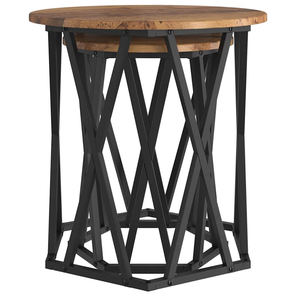 Salontafel 2 pcs Oud Hout Engineered hout en staal is nu te koop bij PeponiXL, paradijselijk wonen!