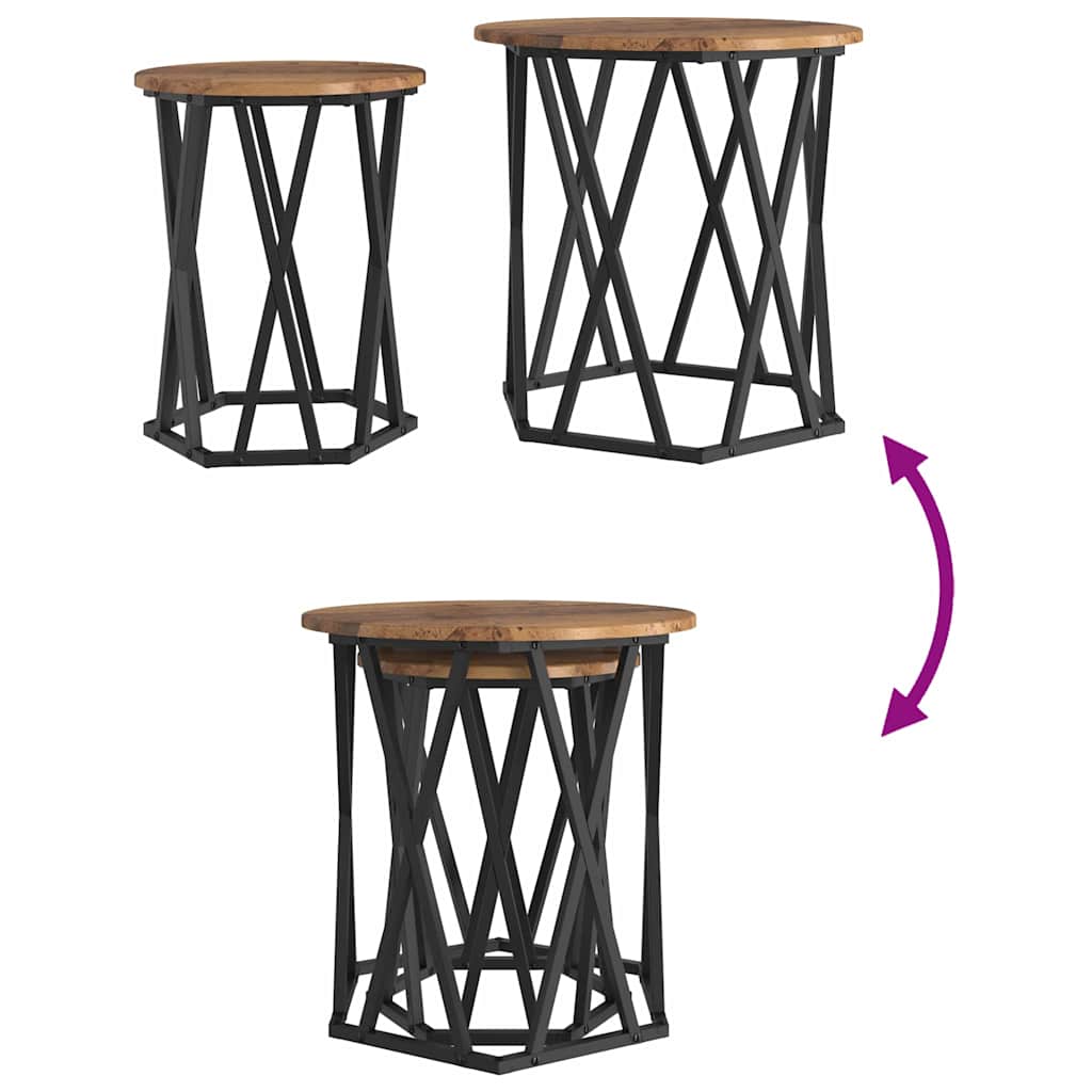 Salontafel 2 pcs Oud Hout Engineered hout en staal is nu te koop bij PeponiXL, paradijselijk wonen!