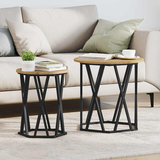 Salontafel 2 pcs Artisan Eiken Engineered hout en staal is nu te koop bij PeponiXL, paradijselijk wonen!