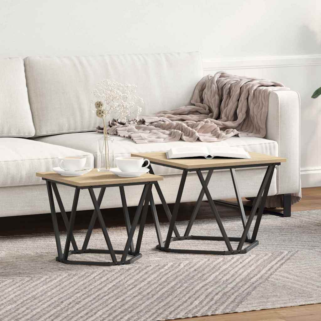 Bijzettafelset 2 pcs Sonoma Eiken Engineered hout en staal is nu te koop bij PeponiXL, paradijselijk wonen!