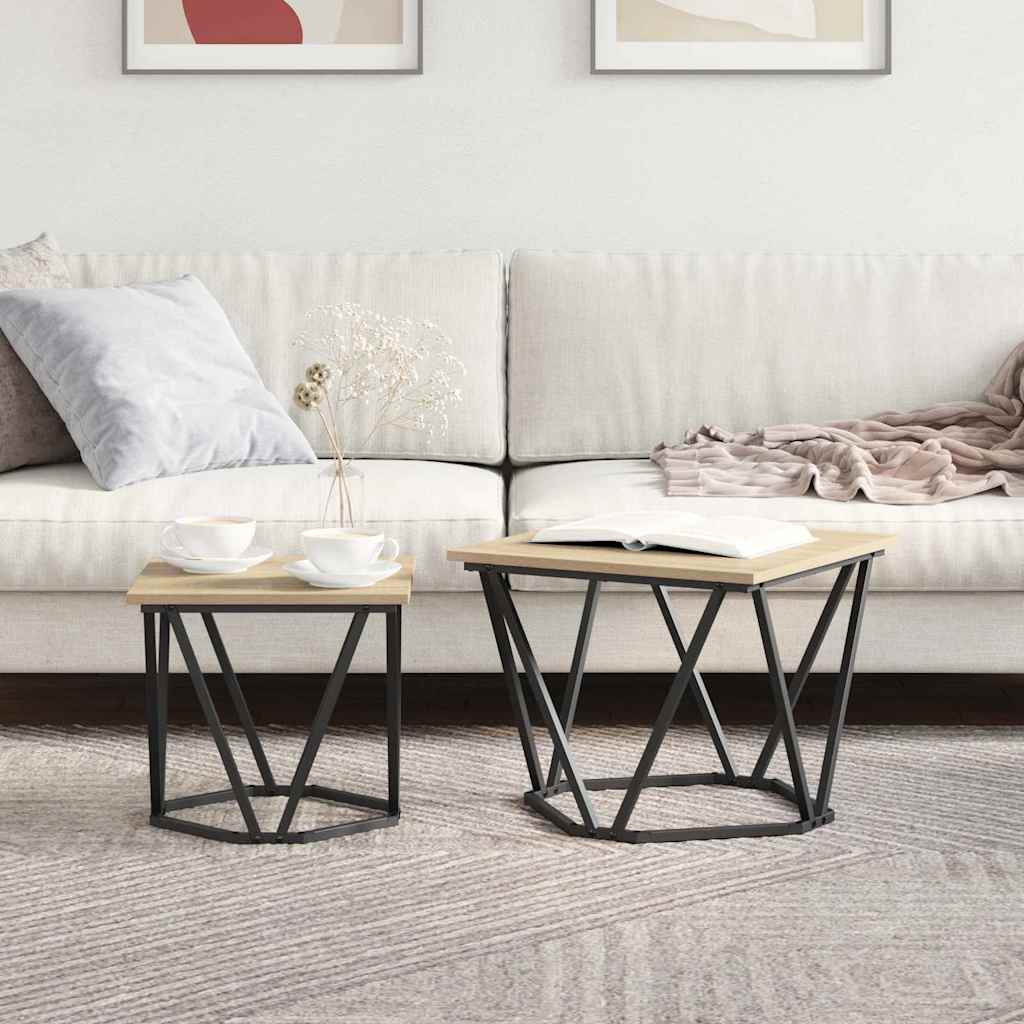 Bijzettafelset 2 pcs Sonoma Eiken Engineered hout en staal is nu te koop bij PeponiXL, paradijselijk wonen!