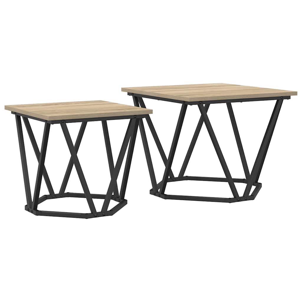Bijzettafelset 2 pcs Sonoma Eiken Engineered hout en staal is nu te koop bij PeponiXL, paradijselijk wonen!