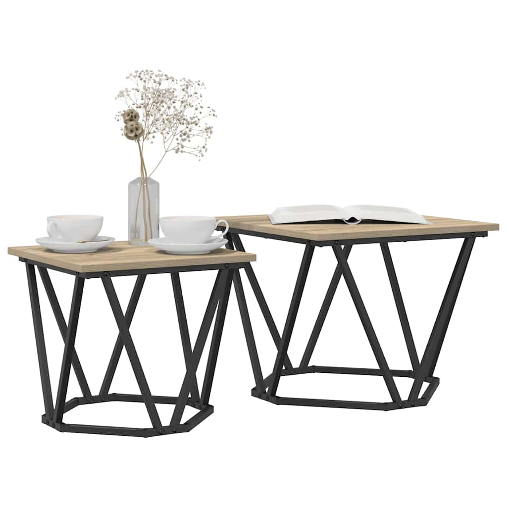 Bijzettafelset 2 pcs Sonoma Eiken Engineered hout en staal is nu te koop bij PeponiXL, paradijselijk wonen!