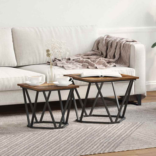 Bijzettafelset 2 pcs Gerookt eiken Engineered hout en staal is nu te koop bij PeponiXL, paradijselijk wonen!