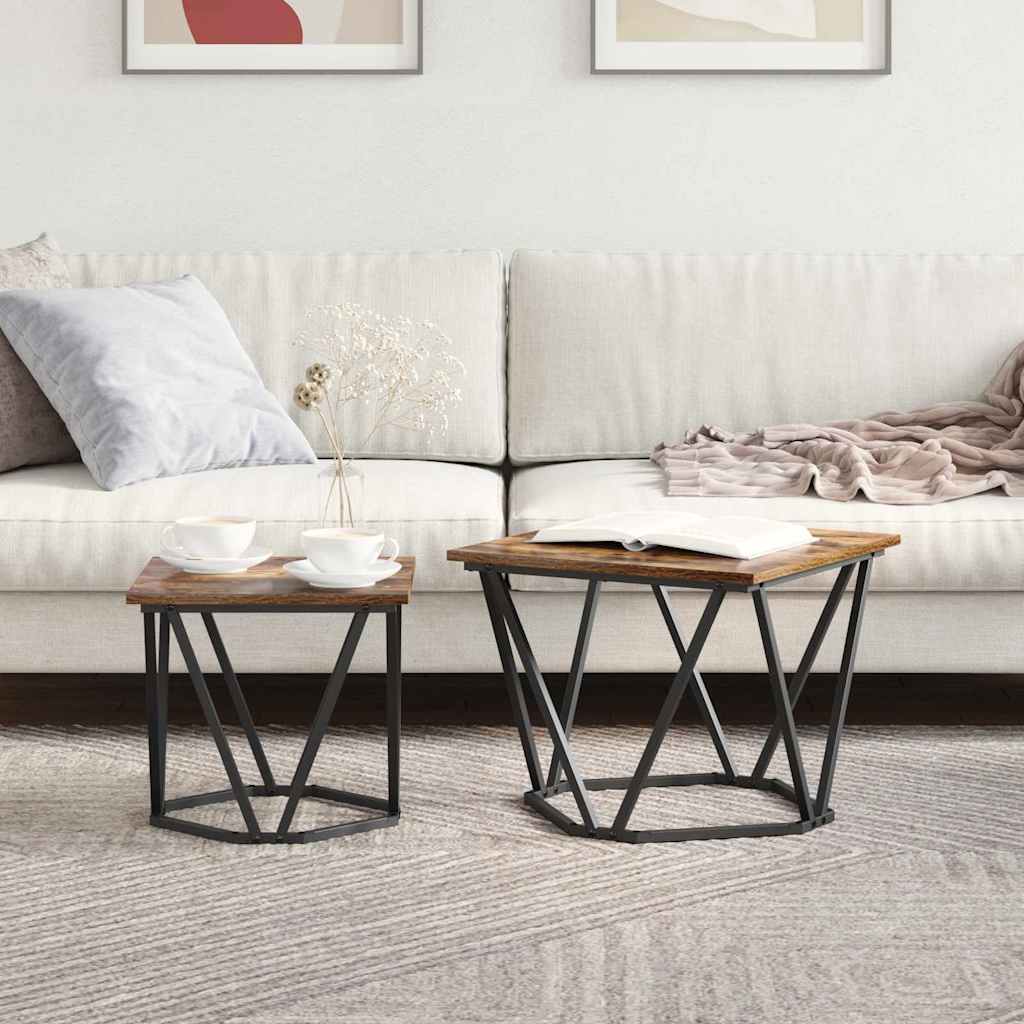 Bijzettafelset 2 pcs Gerookt eiken Engineered hout en staal is nu te koop bij PeponiXL, paradijselijk wonen!