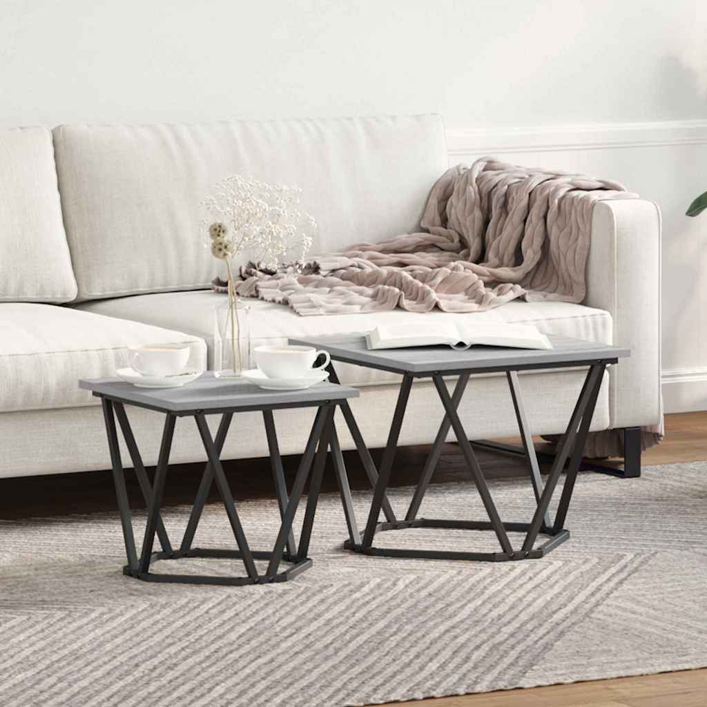 Bijzettafelset 2 pcs Grijs Sonoma Engineered hout en staal is nu te koop bij PeponiXL, paradijselijk wonen!