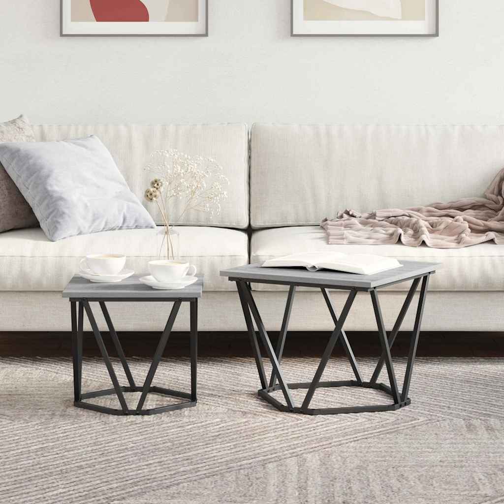 Bijzettafelset 2 pcs Grijs Sonoma Engineered hout en staal is nu te koop bij PeponiXL, paradijselijk wonen!