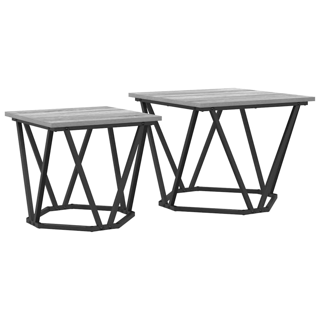 Bijzettafelset 2 pcs Grijs Sonoma Engineered hout en staal is nu te koop bij PeponiXL, paradijselijk wonen!