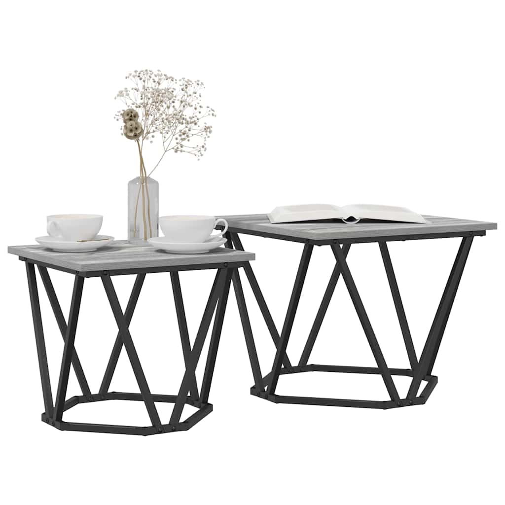 Bijzettafelset 2 pcs Grijs Sonoma Engineered hout en staal is nu te koop bij PeponiXL, paradijselijk wonen!
