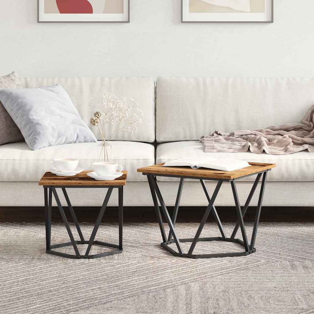 Bijzettafelset 2 pcs hergebruikt hout Engineered hout en staal is nu te koop bij PeponiXL, paradijselijk wonen!