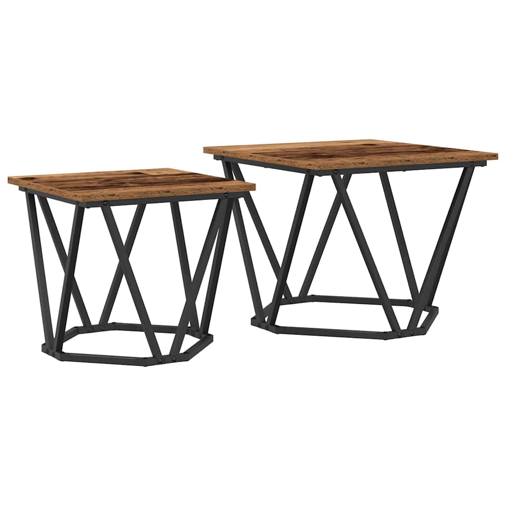 Bijzettafelset 2 pcs hergebruikt hout Engineered hout en staal is nu te koop bij PeponiXL, paradijselijk wonen!