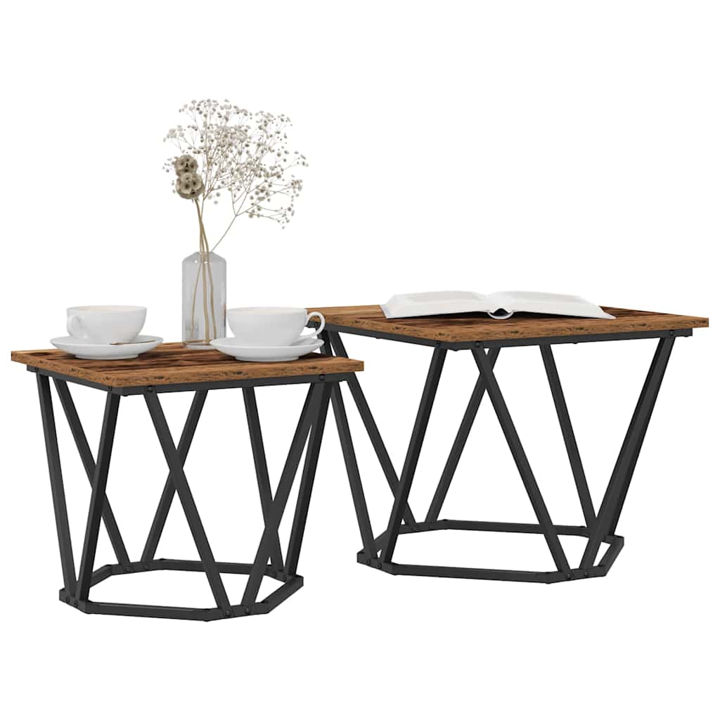 Bijzettafelset 2 pcs hergebruikt hout Engineered hout en staal is nu te koop bij PeponiXL, paradijselijk wonen!