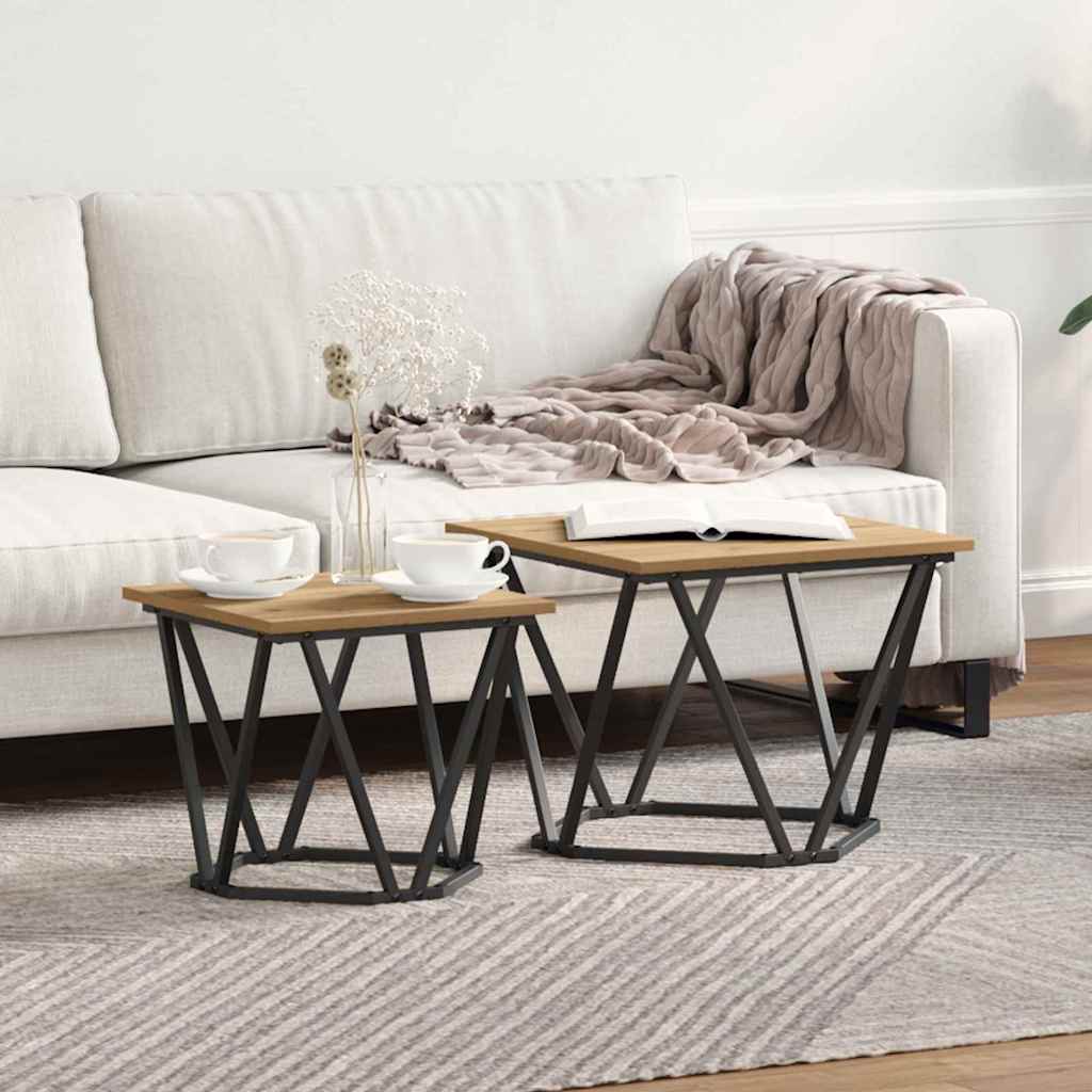 Bijzettafelset 2 pcs Artisan Eiken Engineered hout en staal is nu te koop bij PeponiXL, paradijselijk wonen!