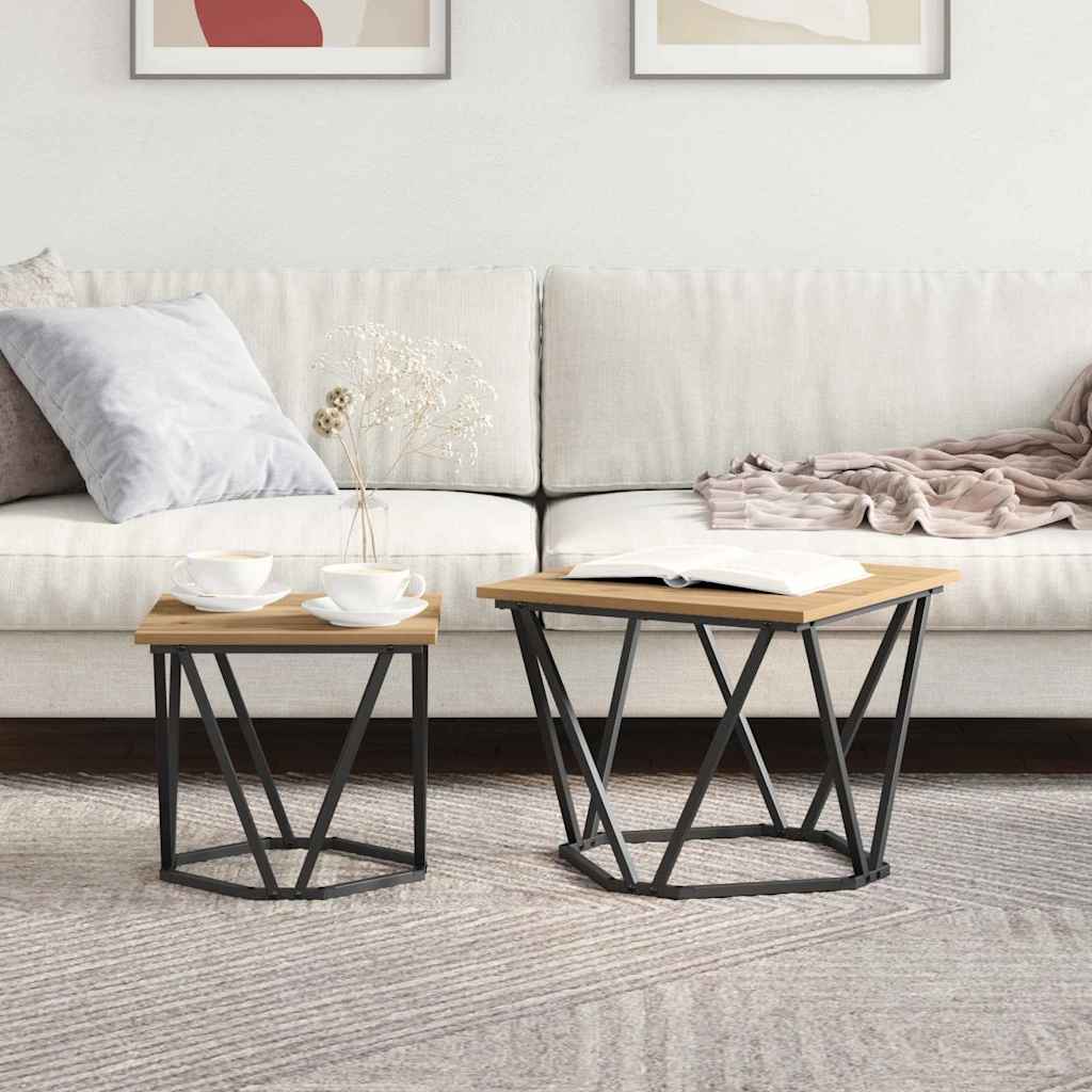 Bijzettafelset 2 pcs Artisan Eiken Engineered hout en staal is nu te koop bij PeponiXL, paradijselijk wonen!