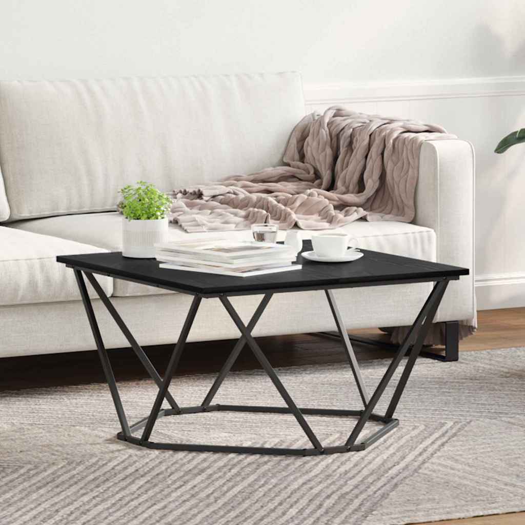 Salontafel Zwart Eiken 80 x 80 x 45 cm Engineered hout en staal is nu te koop bij PeponiXL, paradijselijk wonen!