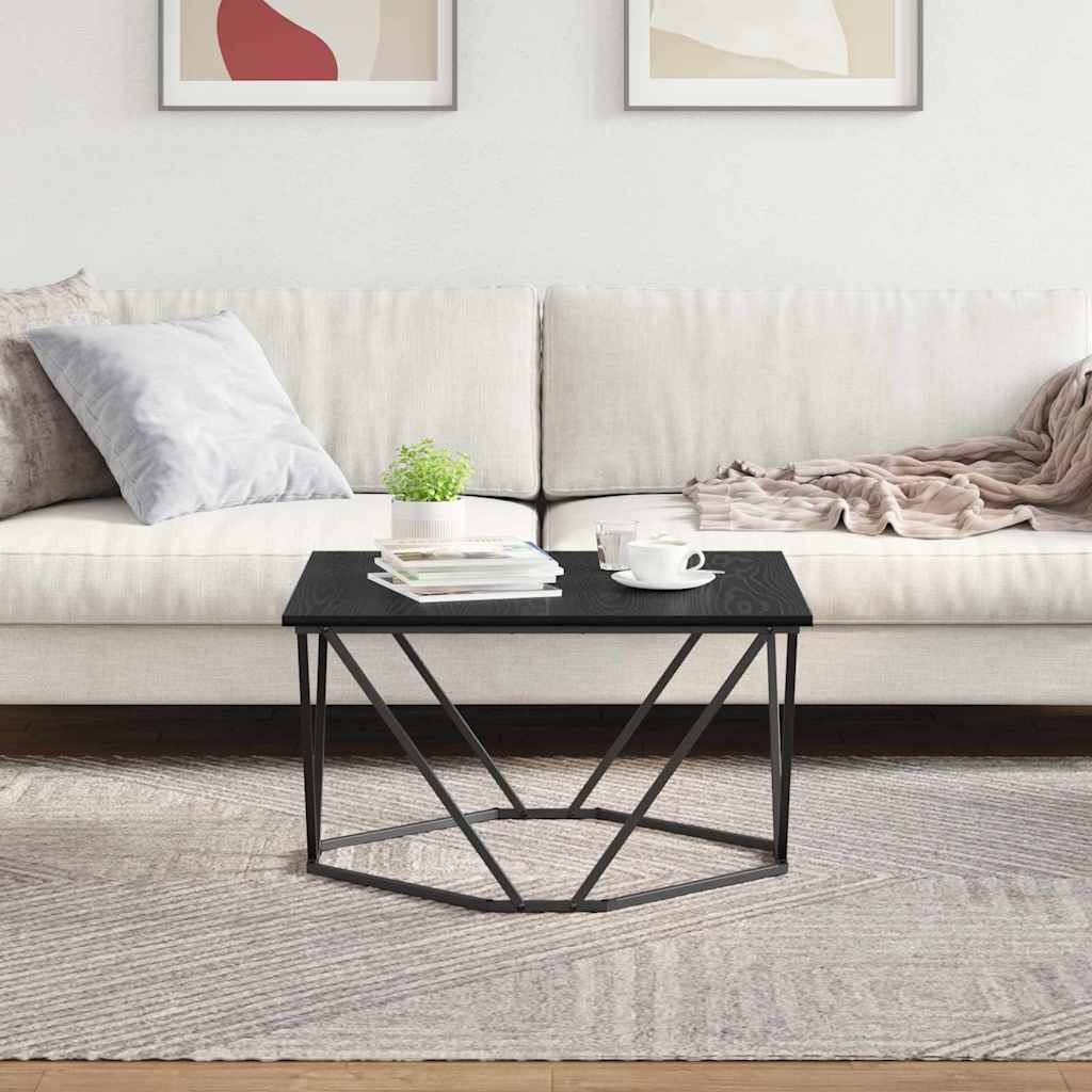 Salontafel Zwart Eiken 80 x 80 x 45 cm Engineered hout en staal is nu te koop bij PeponiXL, paradijselijk wonen!