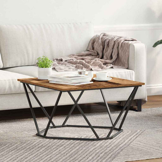 Salontafel Oud Hout 80 x 80 x 45 cm Engineered hout en staal is nu te koop bij PeponiXL, paradijselijk wonen!