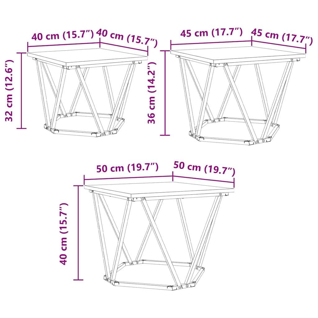 Salontafel 3 pcs Sonoma Eiken Engineered hout en staal is nu te koop bij PeponiXL, paradijselijk wonen!