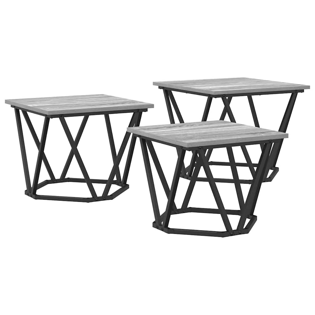Salontafel 3 pcs Grijs Sonoma Engineered hout en staal is nu te koop bij PeponiXL, paradijselijk wonen!