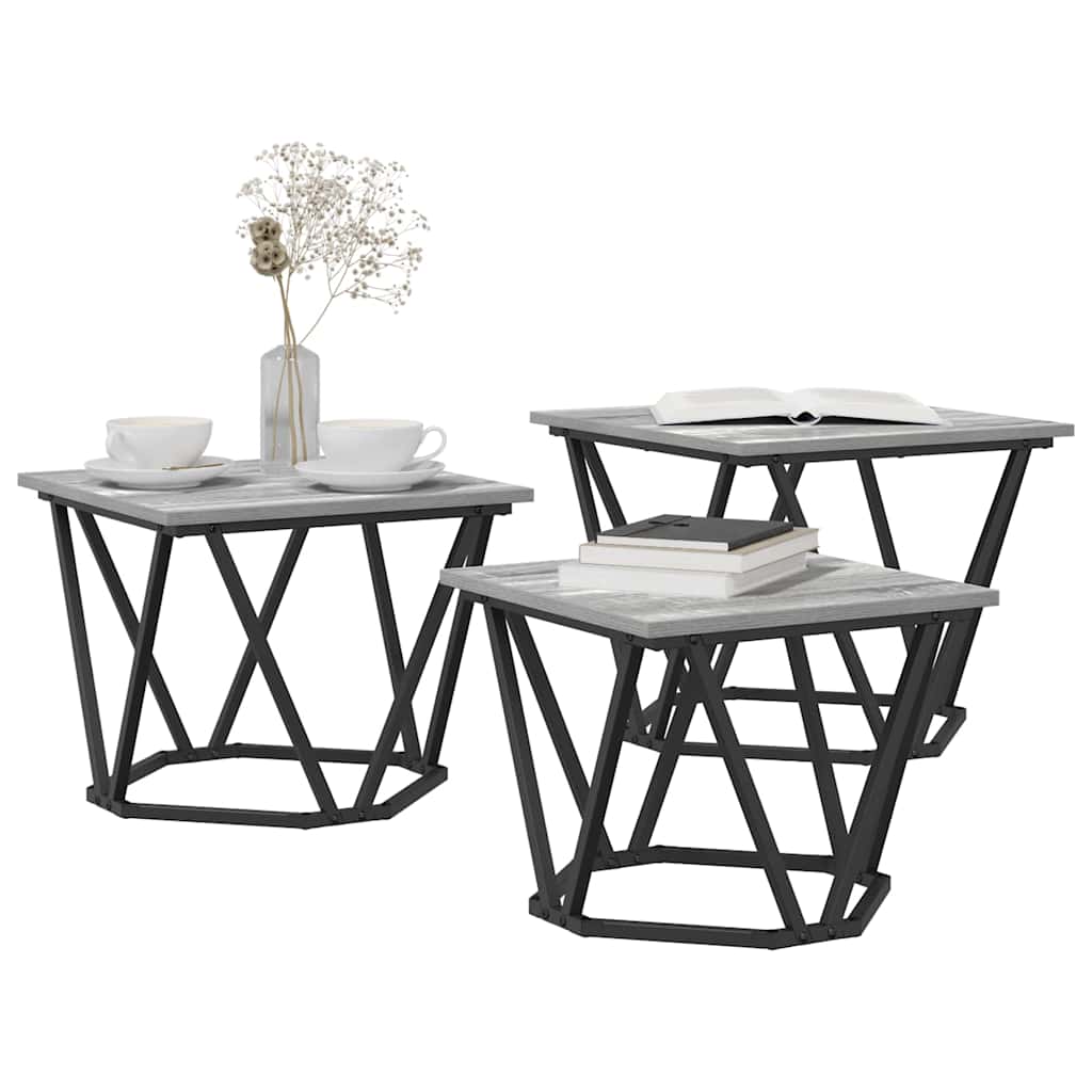 Salontafel 3 pcs Grijs Sonoma Engineered hout en staal is nu te koop bij PeponiXL, paradijselijk wonen!