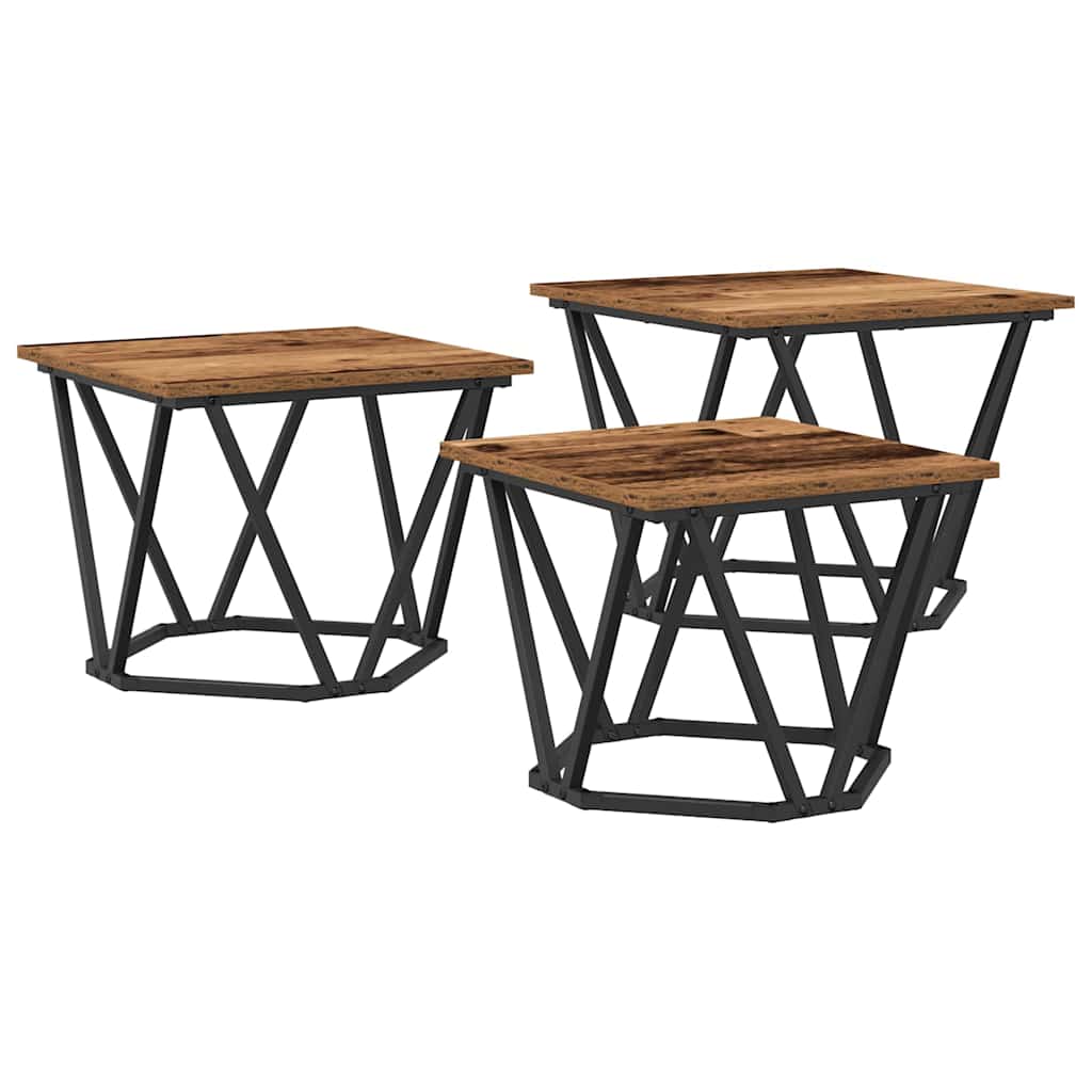 Salontafel 3 pcs Oud Hout Engineered hout en staal is nu te koop bij PeponiXL, paradijselijk wonen!