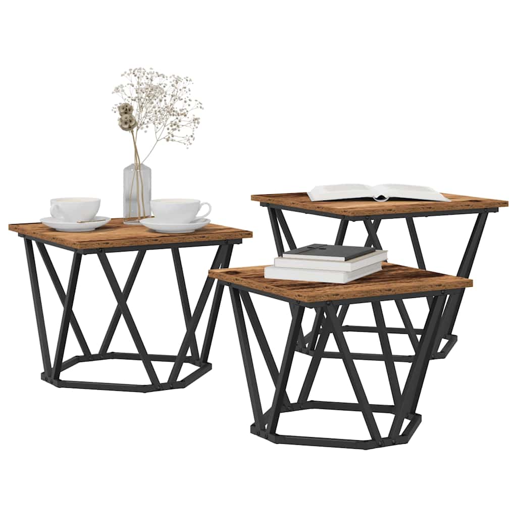 Salontafel 3 pcs Oud Hout Engineered hout en staal is nu te koop bij PeponiXL, paradijselijk wonen!