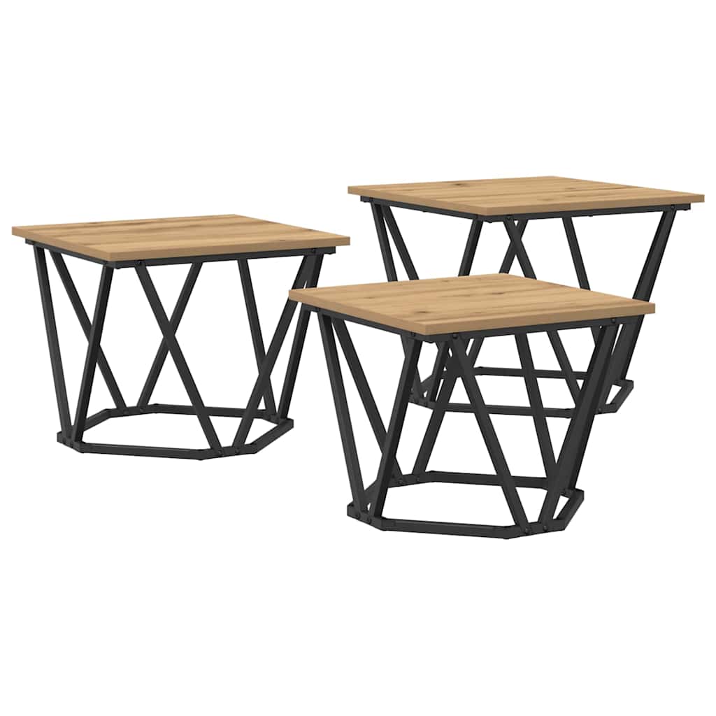 Salontafel 3 pcs Artisan Eiken Engineered hout en staal is nu te koop bij PeponiXL, paradijselijk wonen!