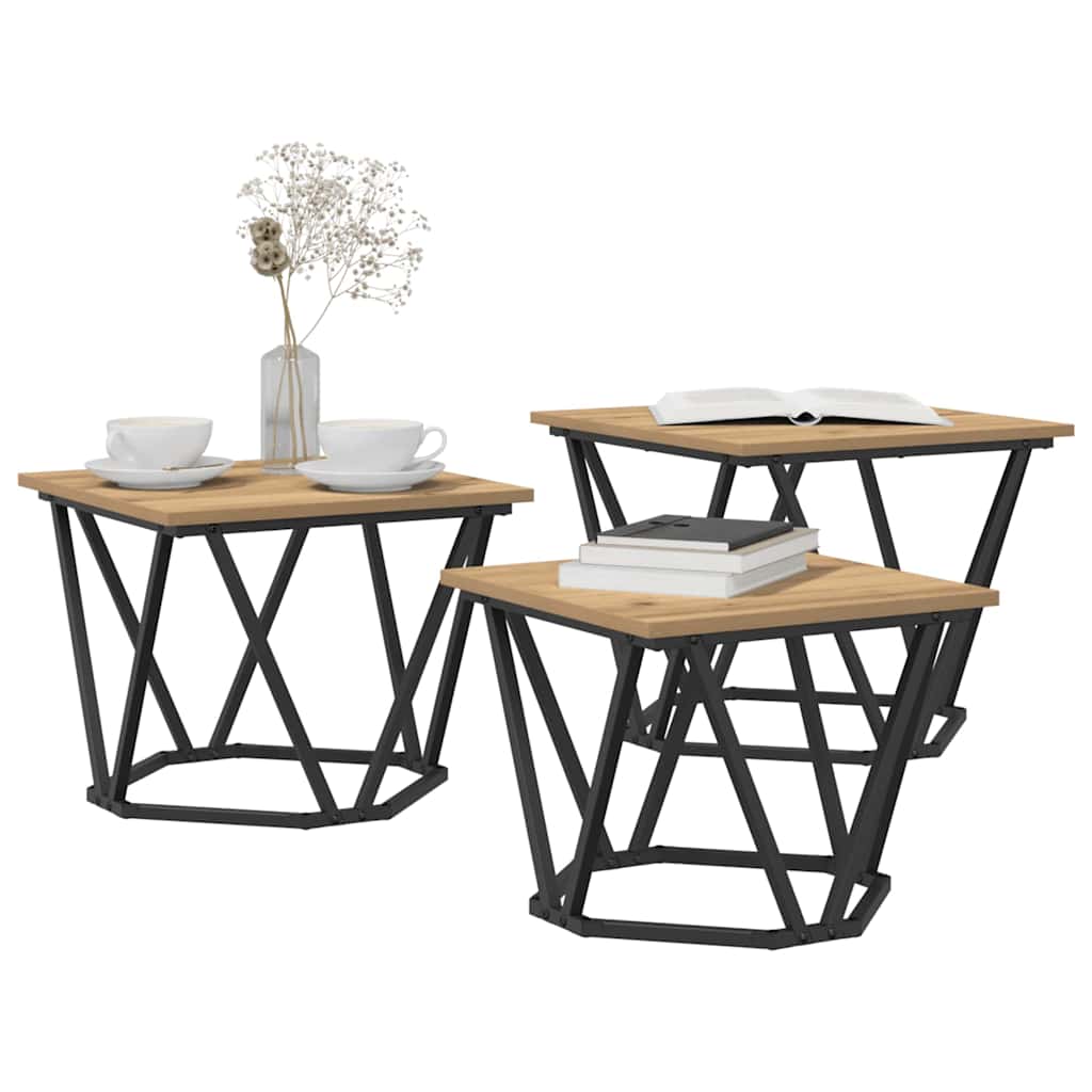 Salontafel 3 pcs Artisan Eiken Engineered hout en staal is nu te koop bij PeponiXL, paradijselijk wonen!