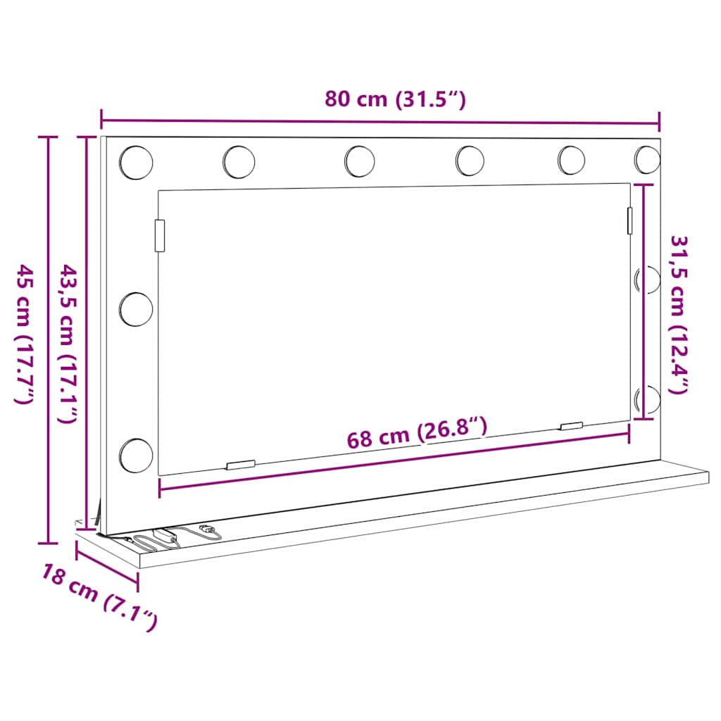 Schmink Spiegel Rechthoekig Zwart Eiken 80 x 45 x 18 cm is nu te koop bij PeponiXL, paradijselijk wonen!