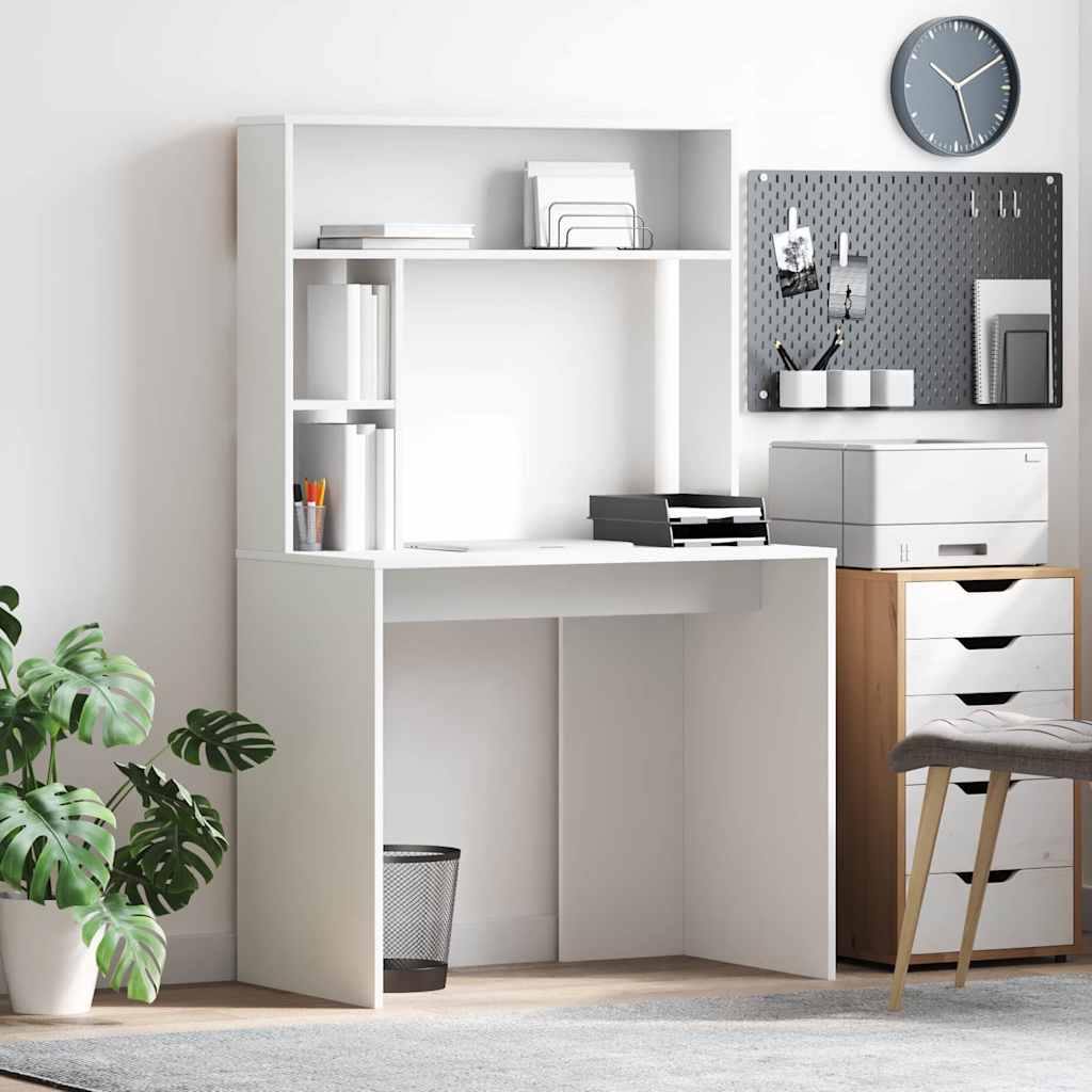 Bureau met plank met opslag Wit 91 x 50 x 149 cm Bewerkt hout is nu te koop bij PeponiXL, paradijselijk wonen!
