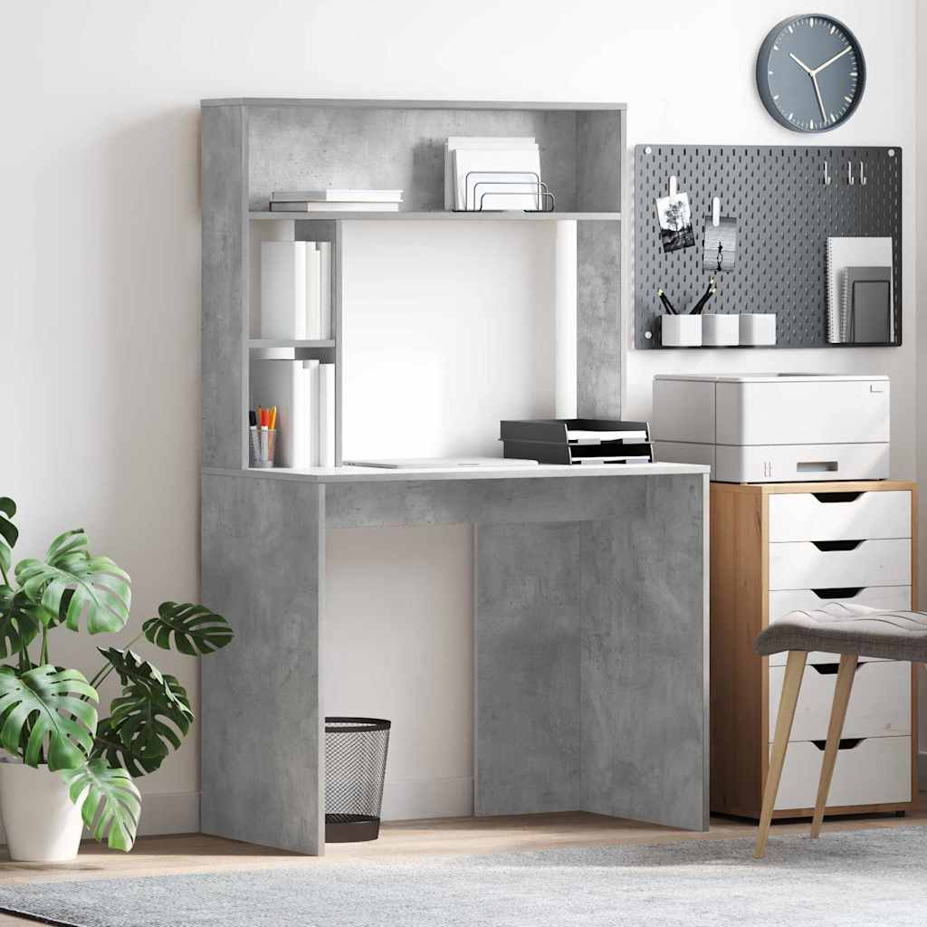 Bureau met plank Beton Grijs 91 x 50 x 149 cm Bewerkt hout is nu te koop bij PeponiXL, paradijselijk wonen!