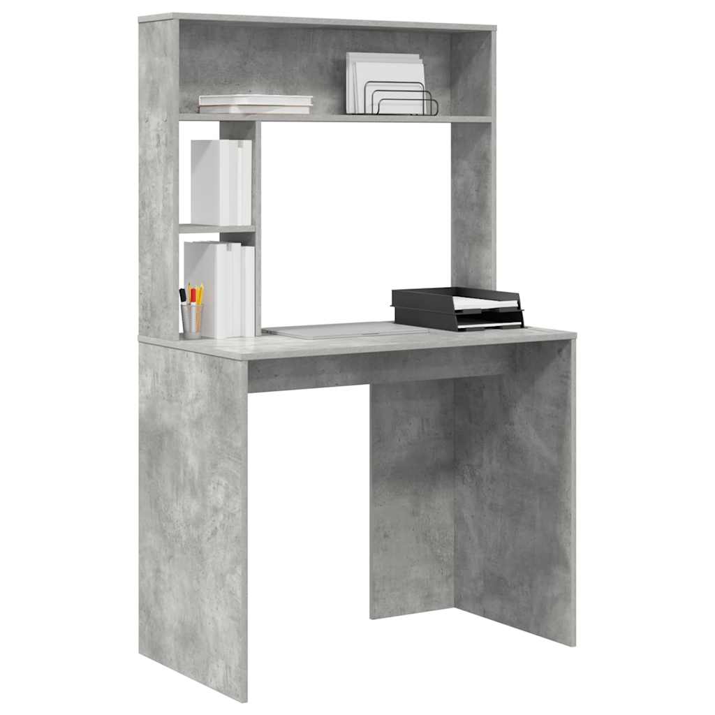 Bureau met plank Beton Grijs 91 x 50 x 149 cm Bewerkt hout is nu te koop bij PeponiXL, paradijselijk wonen!