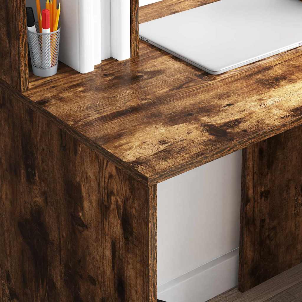 Bureau met plank Gerookt eiken 91 x 50 x 149 cm Bewerkt hout is nu te koop bij PeponiXL, paradijselijk wonen!