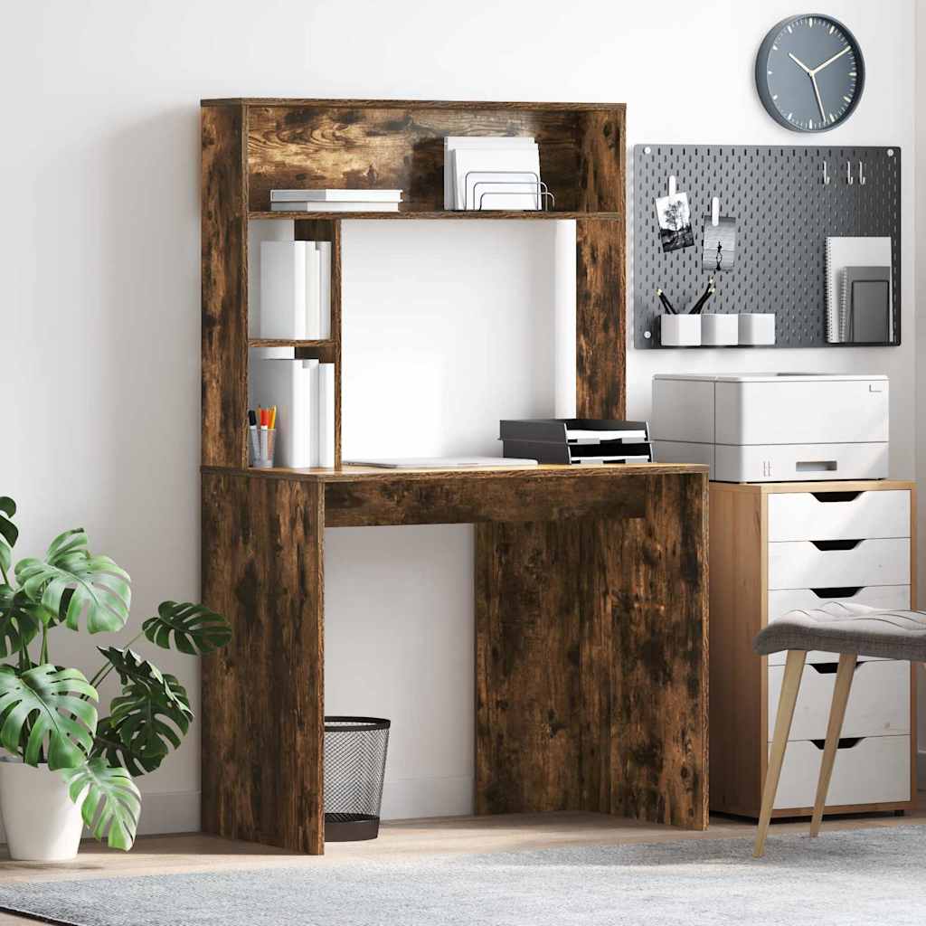 Bureau met plank Gerookt eiken 91 x 50 x 149 cm Bewerkt hout is nu te koop bij PeponiXL, paradijselijk wonen!