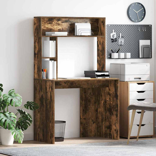 Bureau met plank Gerookt eiken 91 x 50 x 149 cm Bewerkt hout is nu te koop bij PeponiXL, paradijselijk wonen!