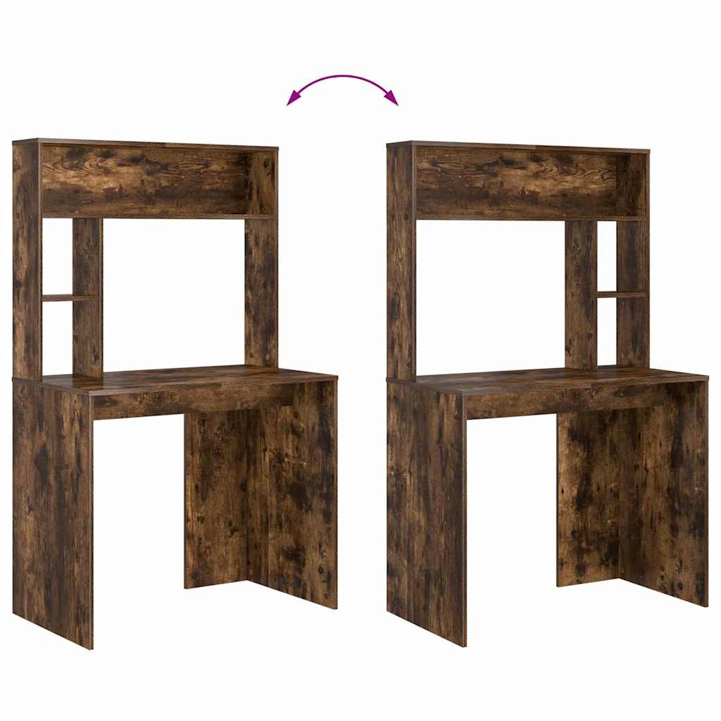 Bureau met plank Gerookt eiken 91 x 50 x 149 cm Bewerkt hout is nu te koop bij PeponiXL, paradijselijk wonen!