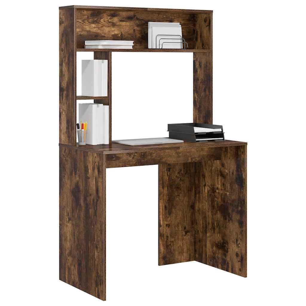 Bureau met plank Gerookt eiken 91 x 50 x 149 cm Bewerkt hout is nu te koop bij PeponiXL, paradijselijk wonen!
