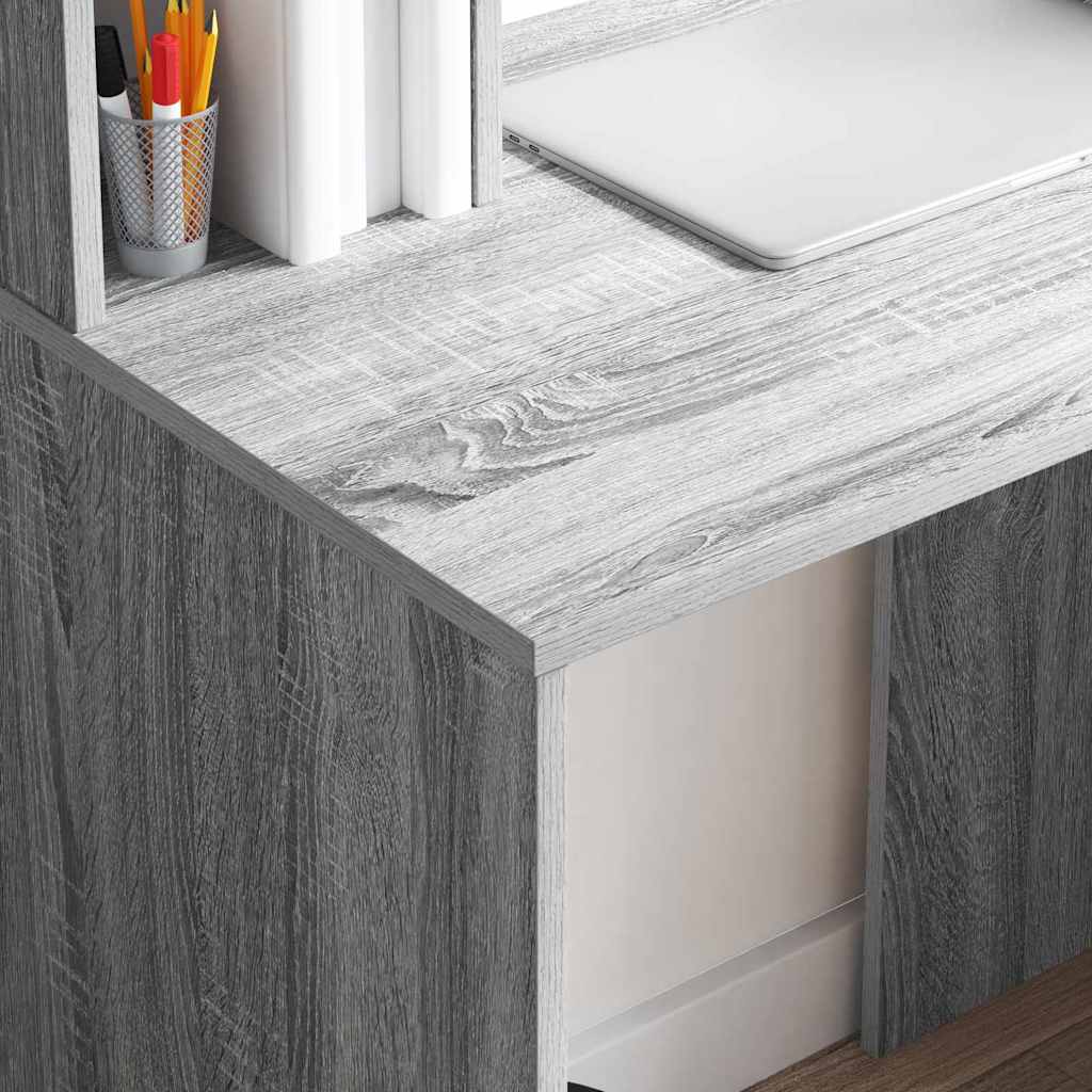 Bureau met plank Grijs Sonoma 91 x 50 x 149 cm Bewerkt hout is nu te koop bij PeponiXL, paradijselijk wonen!